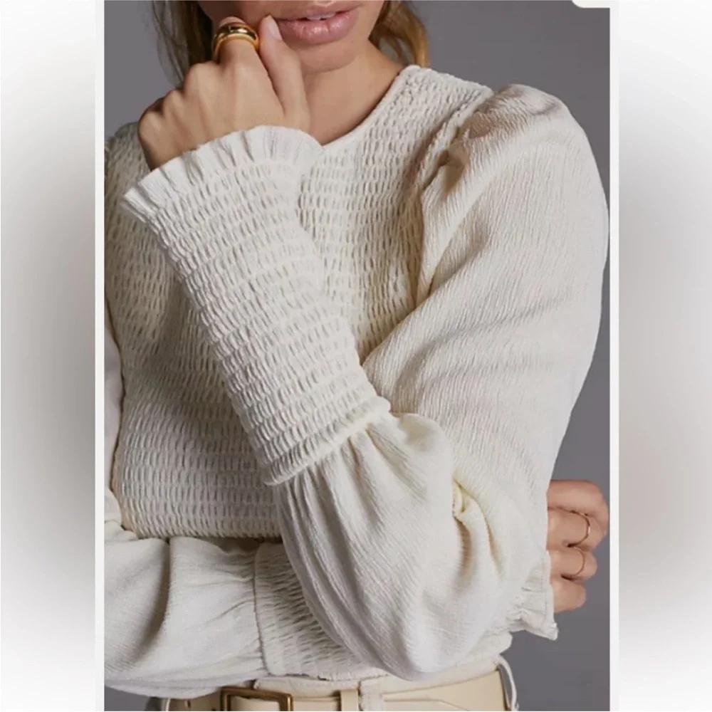 Anthropologie Smocked Puff Sleeve Top